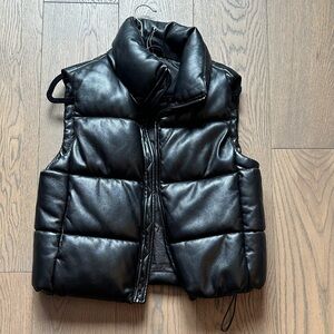GAP Black Puffer Vest - Faux Leather